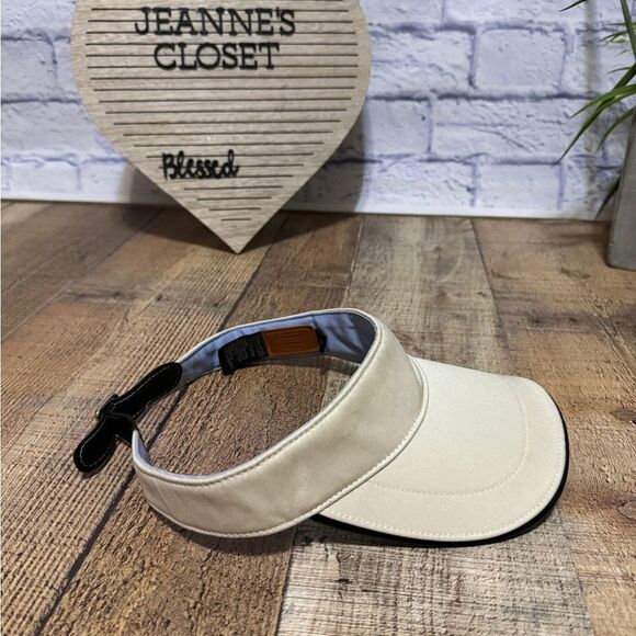Coach Tan Unisex Tan Khaki Visor S Black Leather Strap Back Golf Beach Rare! - Picture 9 of 10